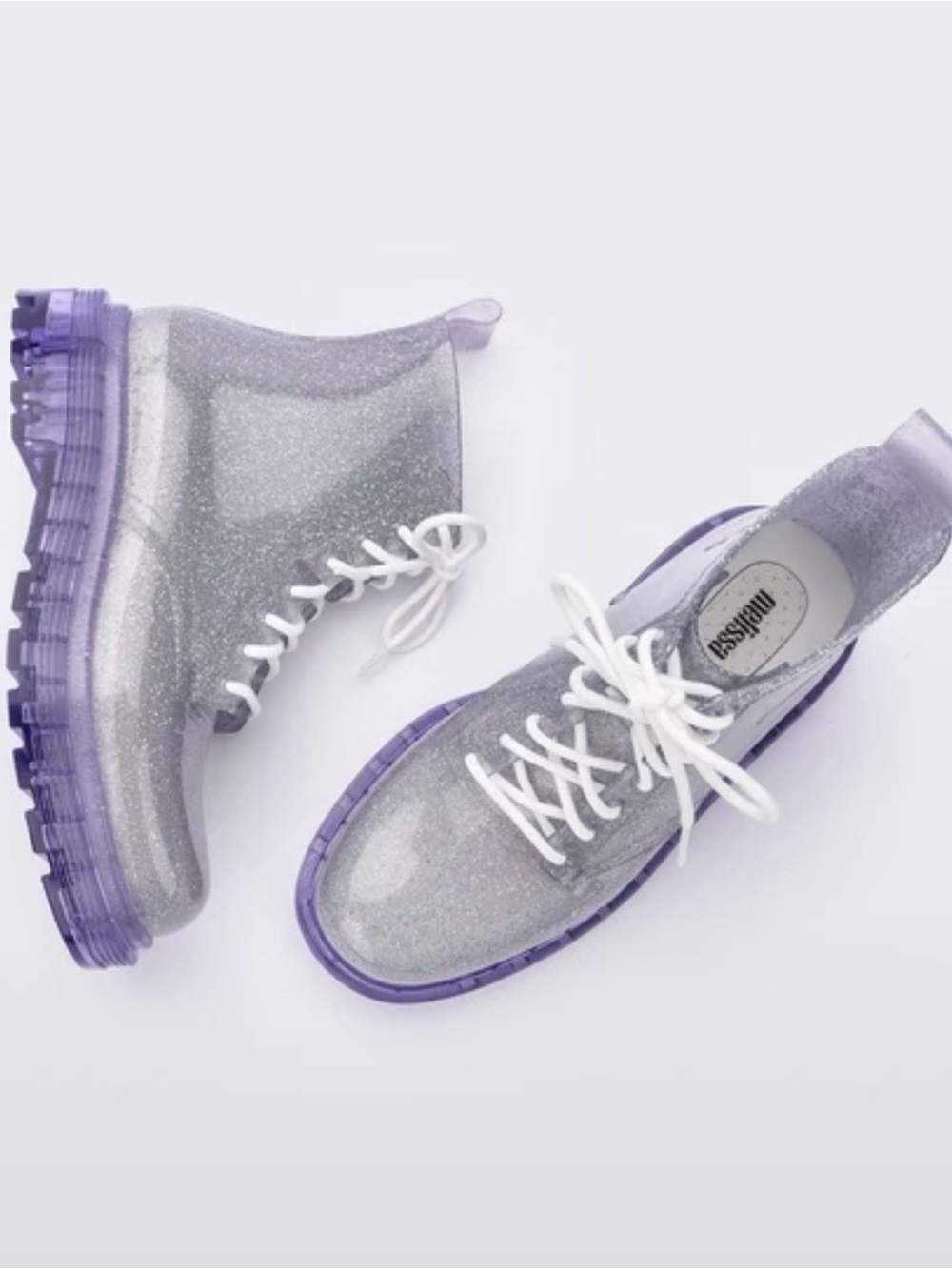 Melissa Coturno Glitter Lace-Up Boots Silver Purple US 7 - NWOT - Picture 4 of 10